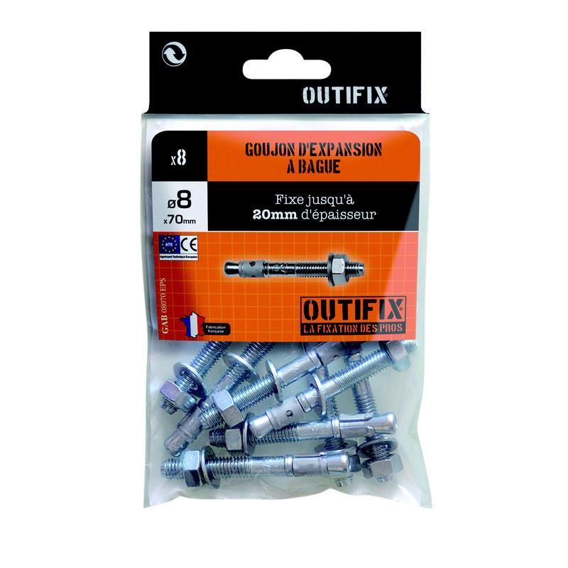 Goujon à béton Ø8 x 70MM pour matériaux pleins – Lot de 8