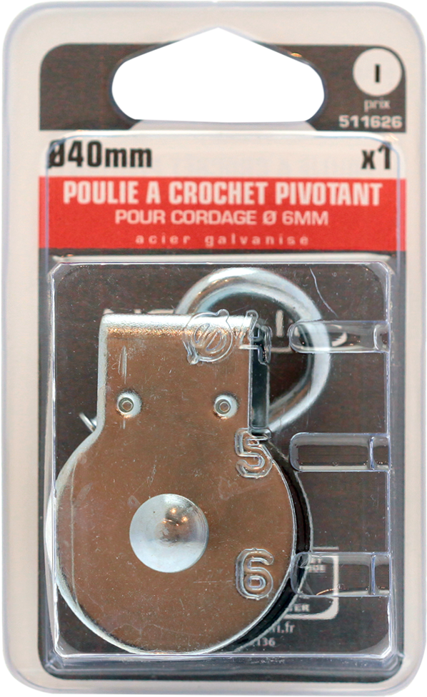 Poulie a crochet acier zingue diam.40