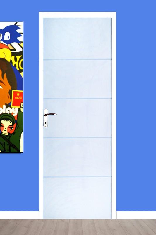 Bloc-porte Gravée 5 panneaux Prépeint - Huisserie 88x56mm -  Serrure PDDT - Poussant Droit - 204x73cm