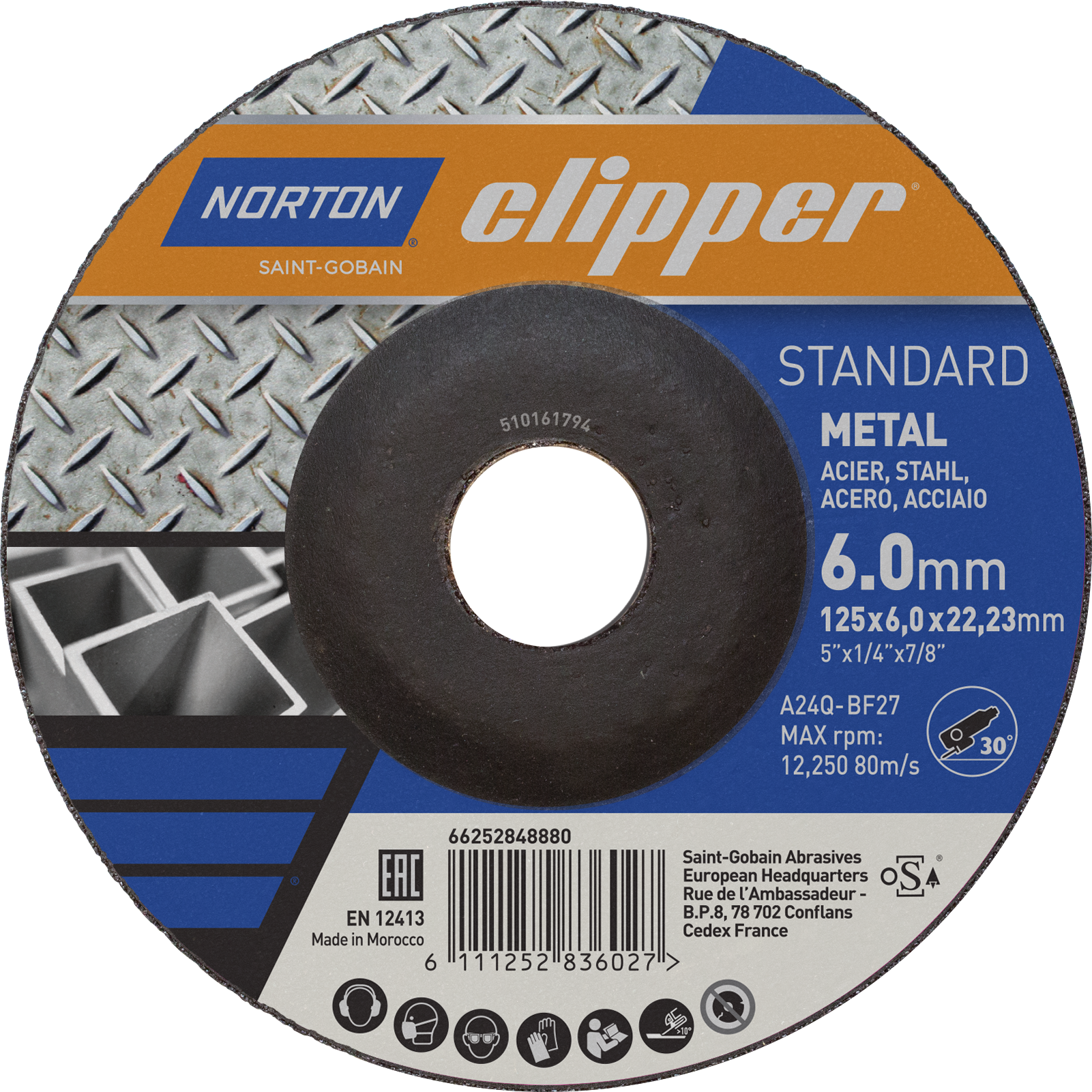 Disque à ebarber STANDARD METAL/INOX 125x6,0x22,23 T27