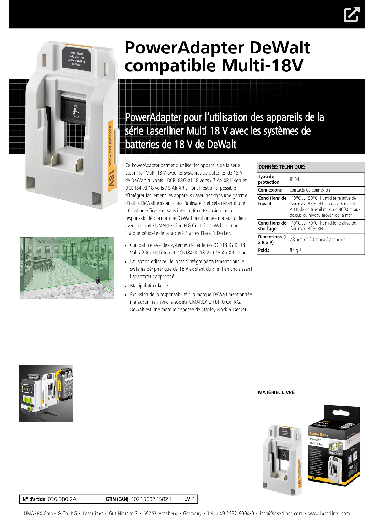 Adaptateur batterie DeWalt Multi-18V Laserliner