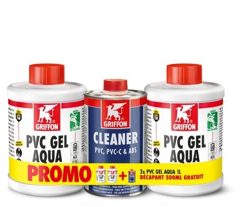 Lot de 2 colle PVC Gel Aqua Bidon de 1L + 1 décapant Cleaner Bidon de 500ML 