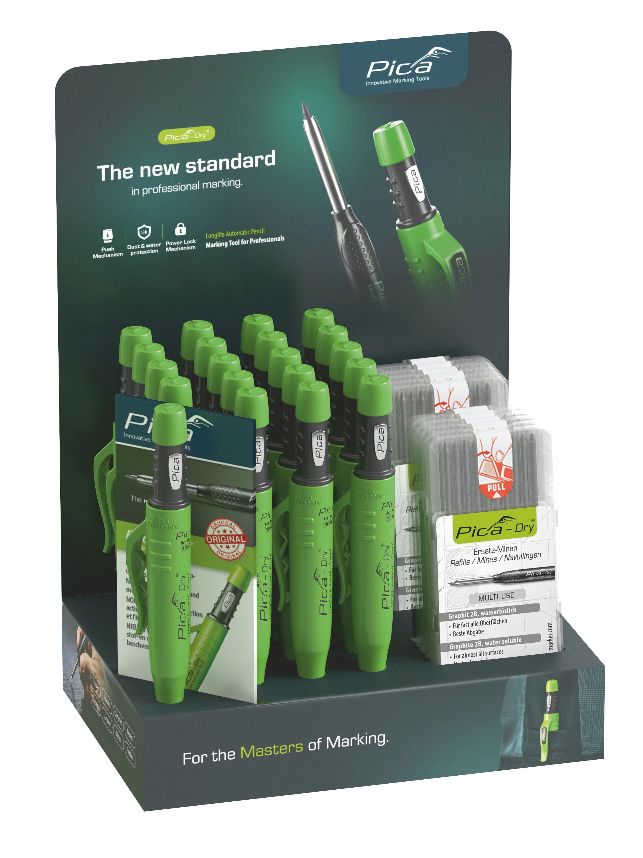 Presentoir marqueurs pica dry graphite 20 marqueurs graphite + 10 etuis de mine - Pica