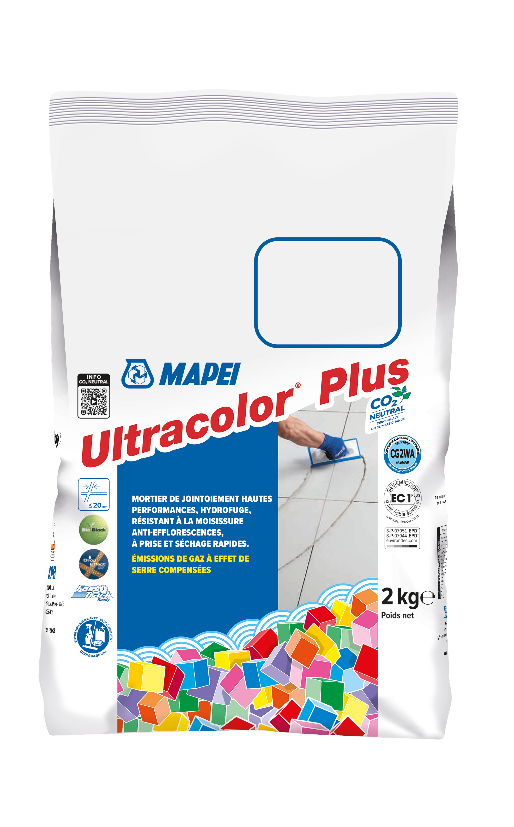 Mortier de jointoiement base ciment - ULTRACOLOR PLUS - Coloris 100 Blanc - Sac Alupack de 2KG