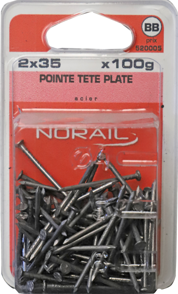 Pointe Tête plate Acier 2x35 Blister de 100g