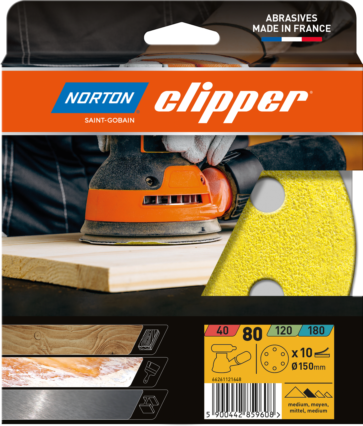 Disques abrasifs velcro 6 Trous 150 G80 - Lot de 10