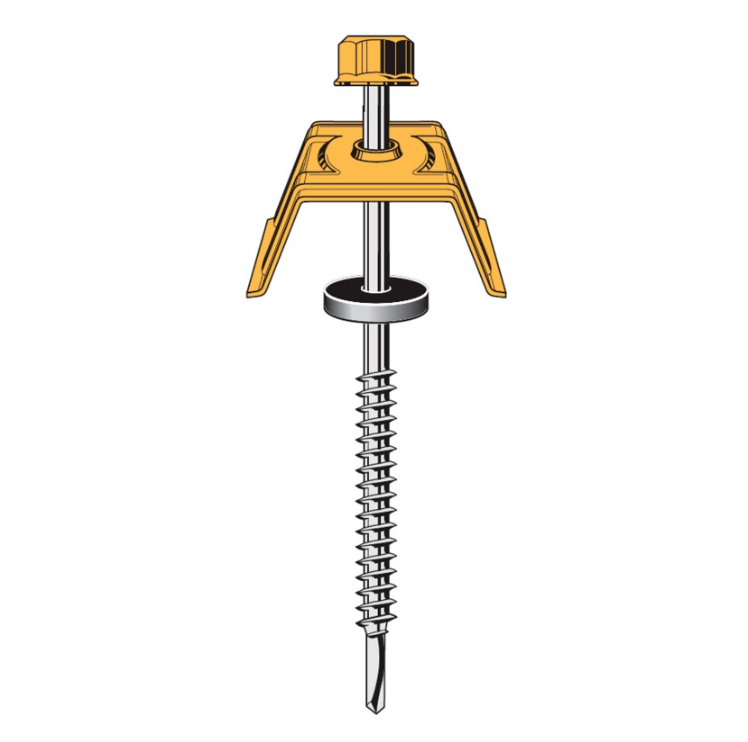 Fixation 3en1, 1000T, pour panne bois, Vis TETALU P1 Ø6,3x100mm + Cavalier 1000T + Rondelle, RAL 7016 Gris Anthracite