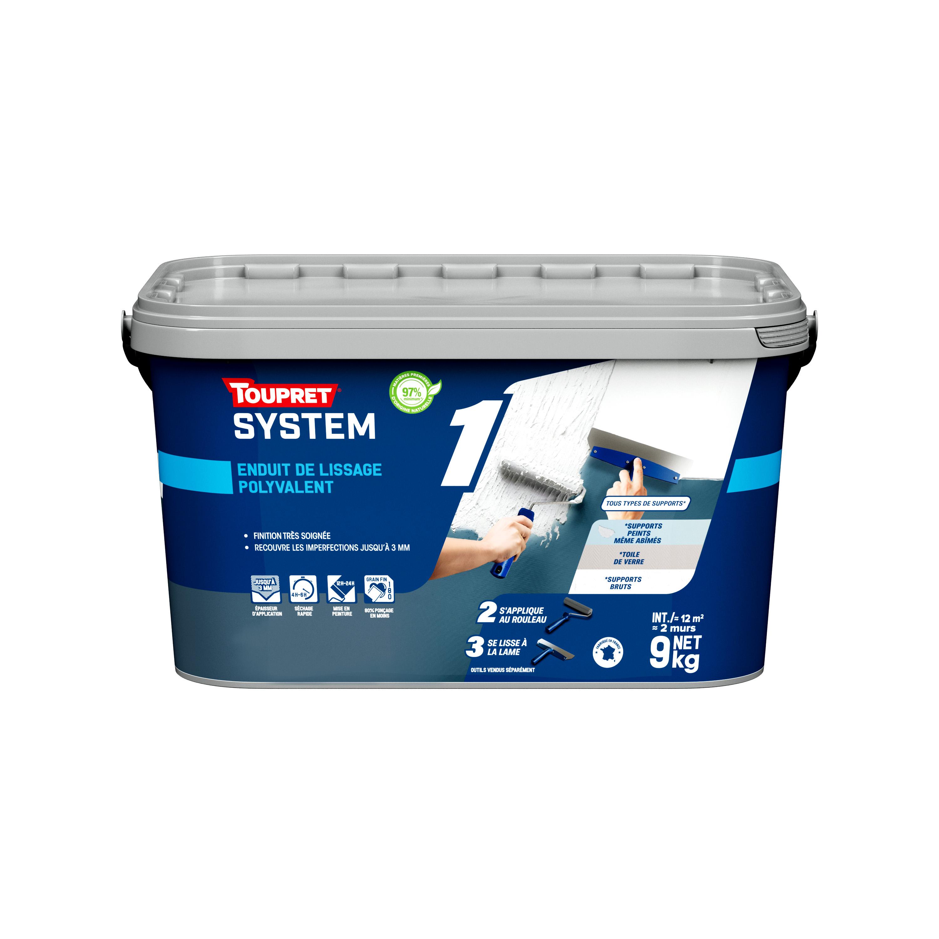 Seau rectangulaire TOUPRET SYSTEM 1 enduit de lissage polyvalent 9 kg