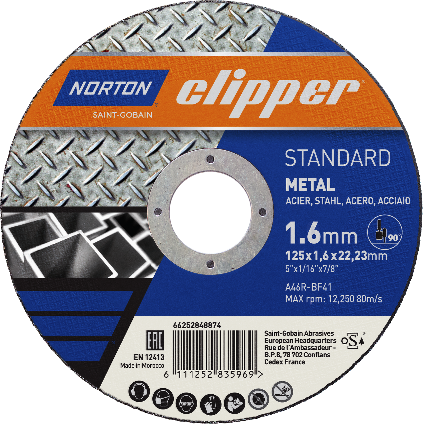 Disque à tronçonner STANDARD METAL/INOX 125x1,6x22,23 T41