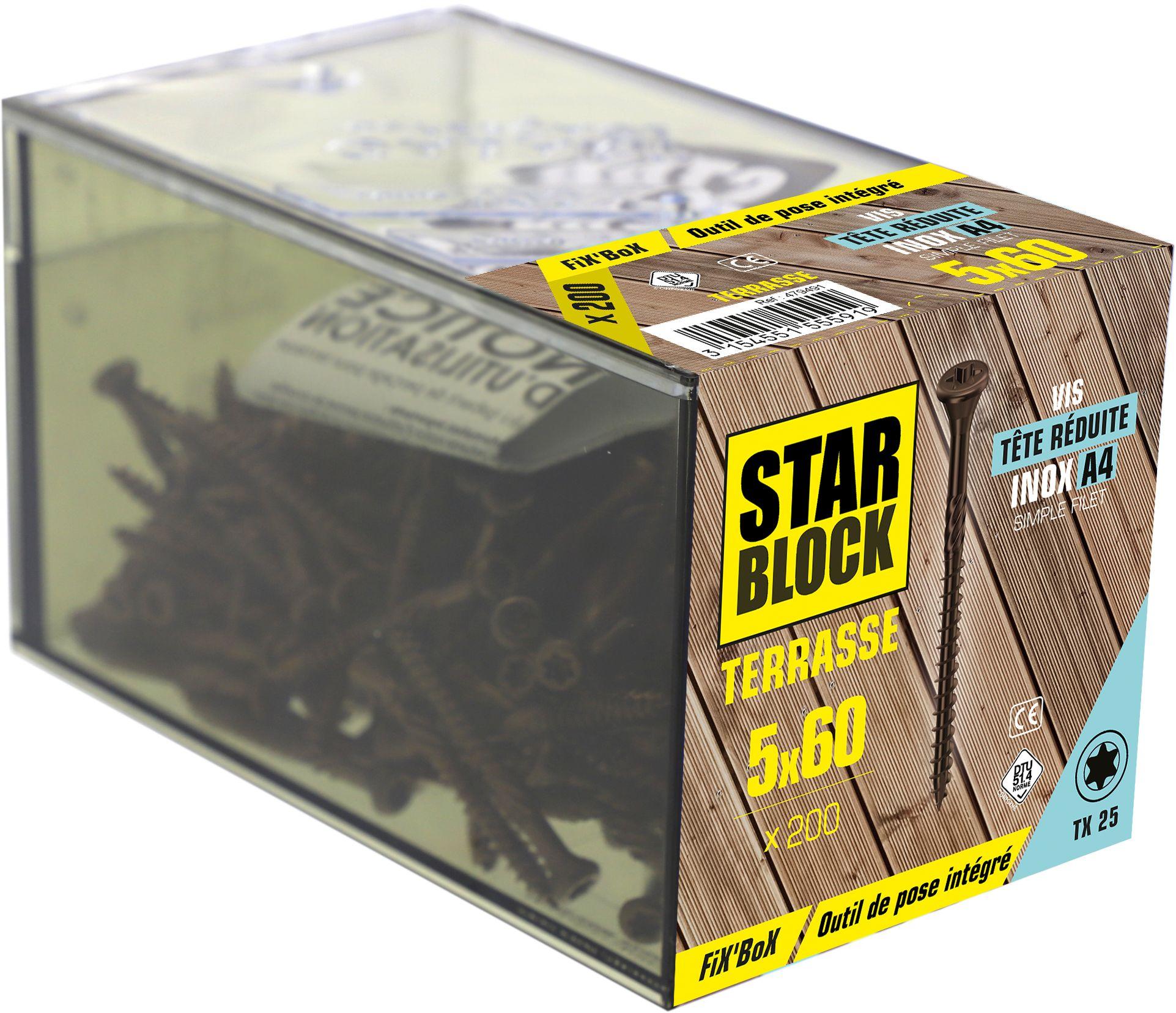 Vis terrasse simple filet STARBLOCK TX Tête réduite Inox A4 brun 5x60 Fix Box de 200
