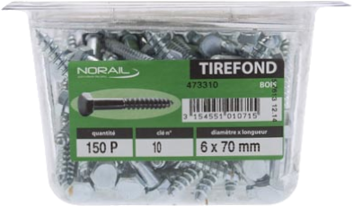 Tirefond Tête héxagonale Acier zingué 12x100 Barquette de 25