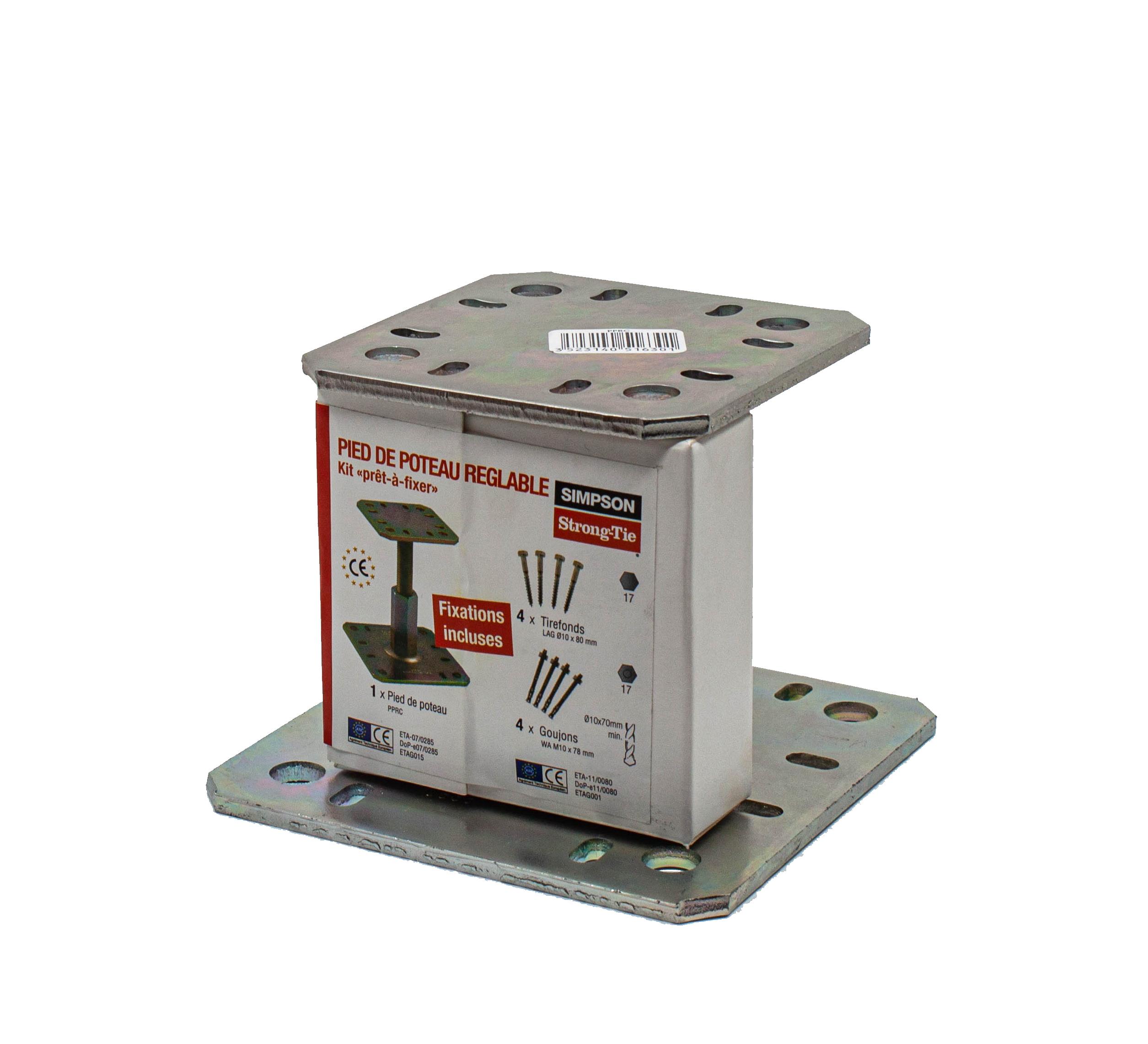 Kit pied de poteau réglable PPRC + 8 fixations
