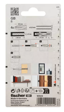 Cheville pour béton cellulaire GB 8 - Blister 4 pièces