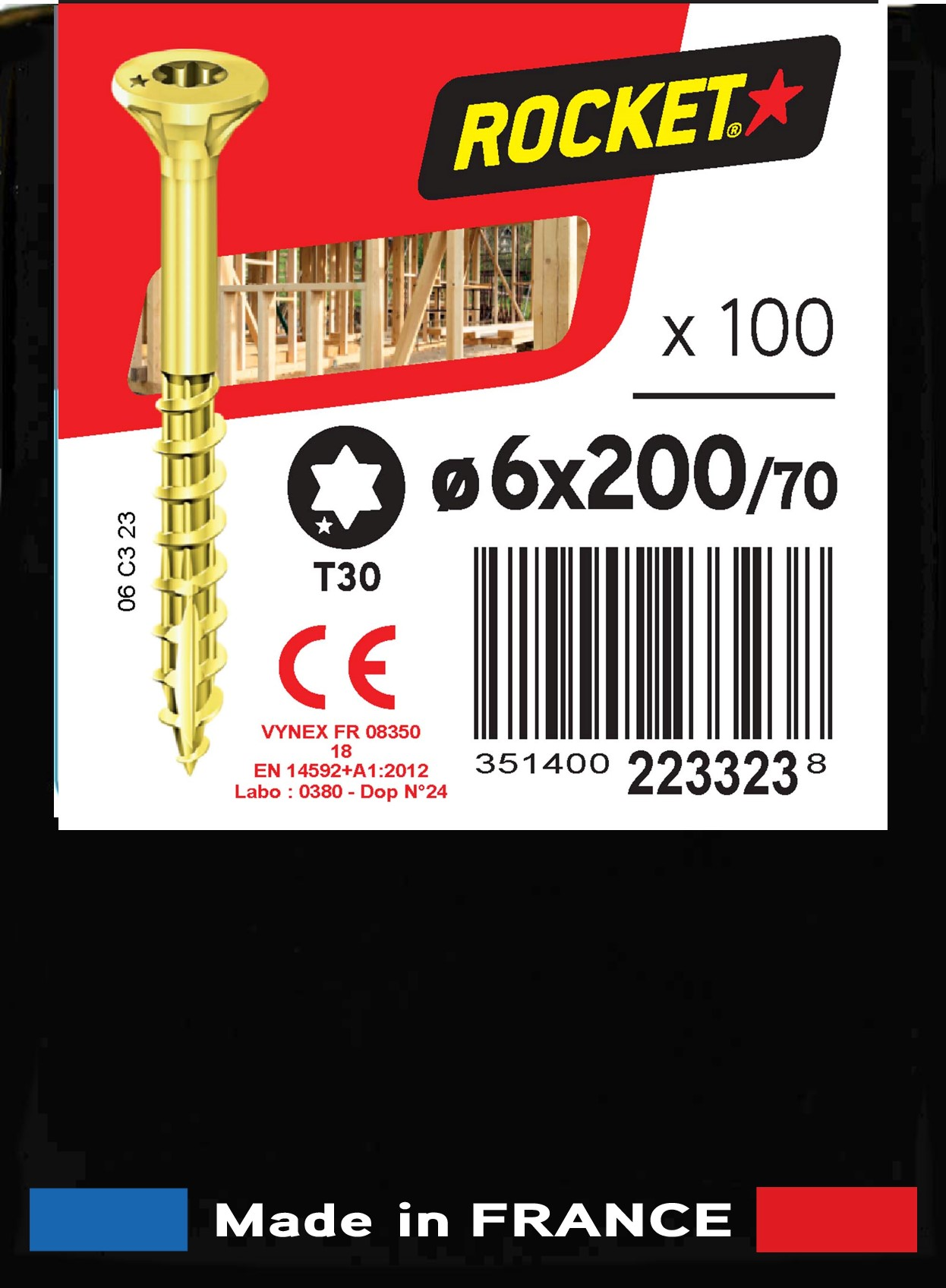 Vis ROCKET TX Tête fraisée Acier bichromaté 6x200/70 Boite de 100