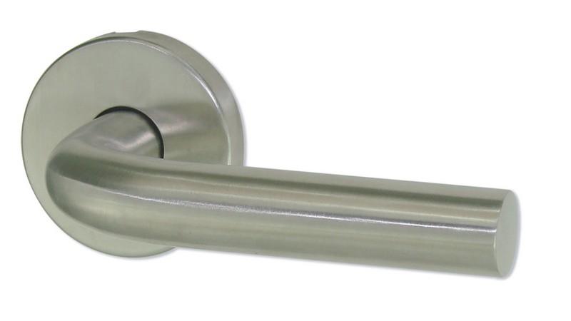 ENSEMBLE DE POIGNEES DE PORTE SUR ROSACE ECUME INOX MAT BEC DE CANE