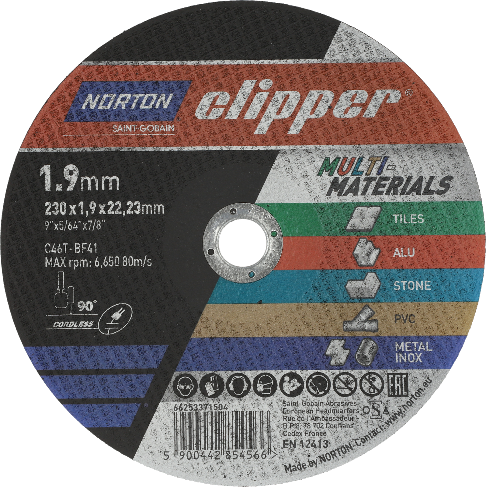 Disque à tronçonner PRO MULTI MATERIAUX 230x1,9x22,23 T41 