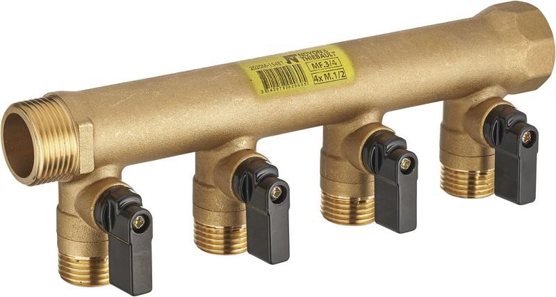 collecteur mâle femelle 20x27 monobloc avec vannes 6 départs mâle 15x21