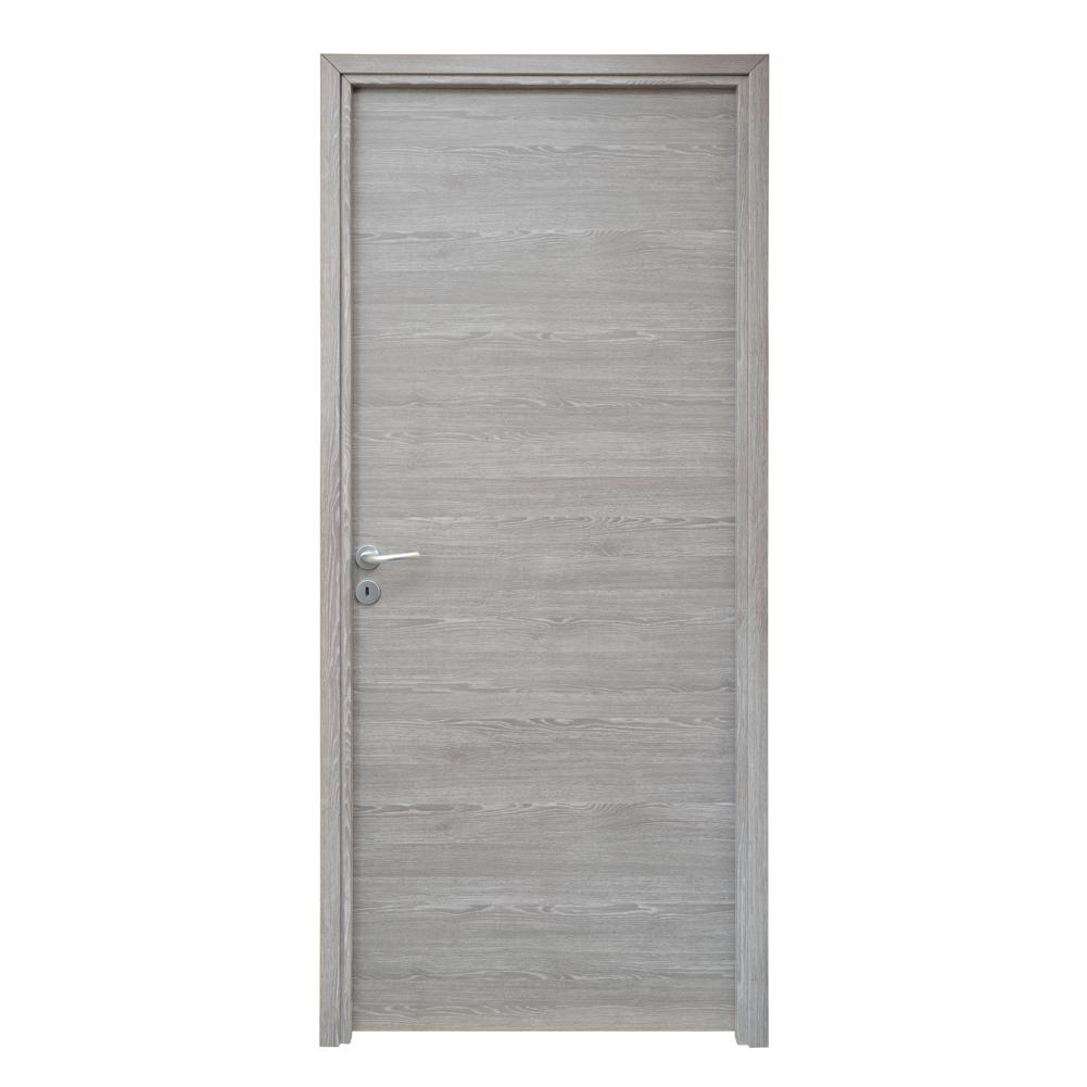 Bloc-porte FUJI Mélaminé à Chant Droit Alvéolaire - Décor structuré Chêne Gris Galet - Huisserie KM1 fin de chantier - Poussant Droit - 204x73cm 