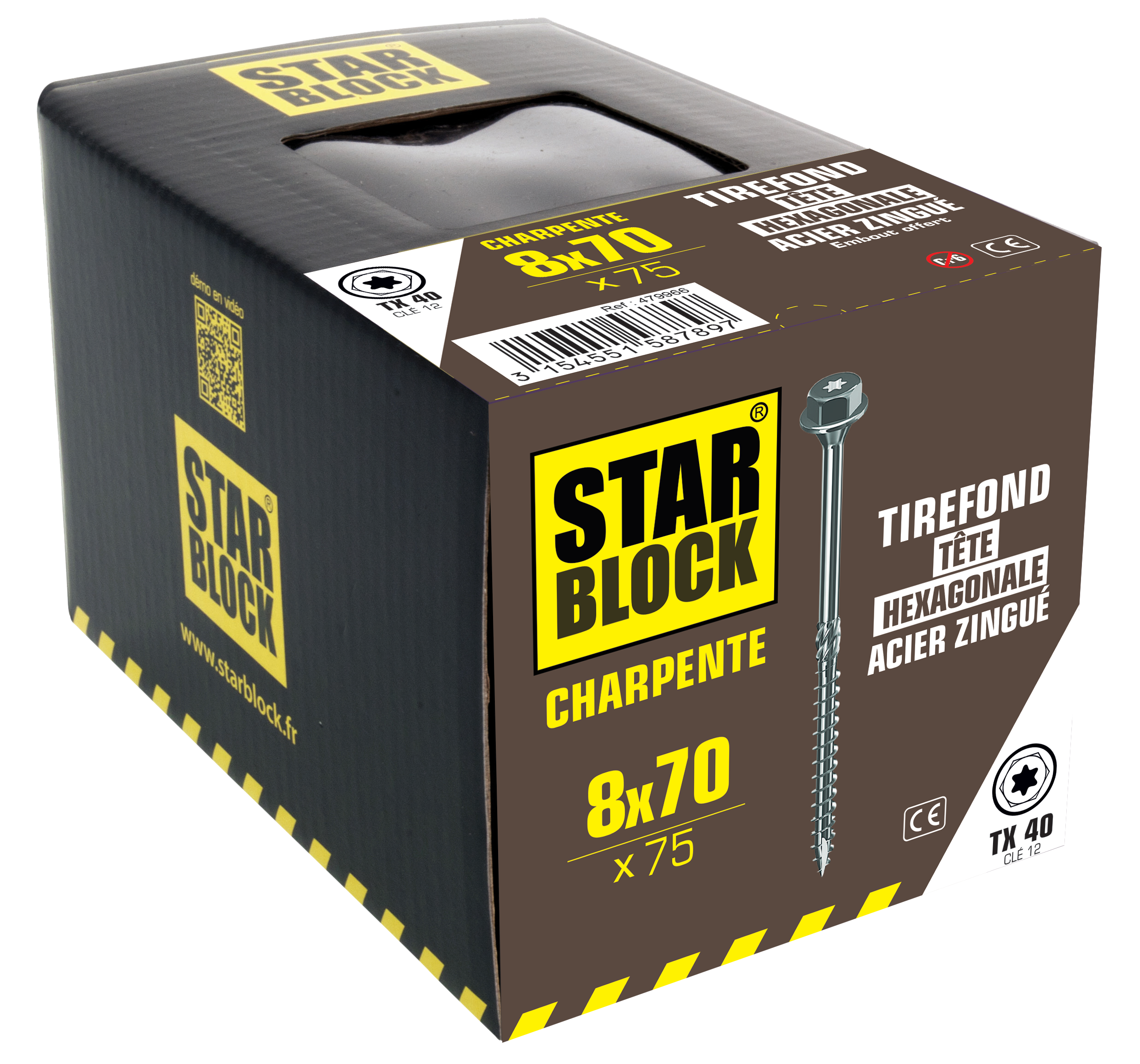 Tirefond STARBLOCK TX Tête héxagonale Acier zingué blanc 8x70 Boite de 75