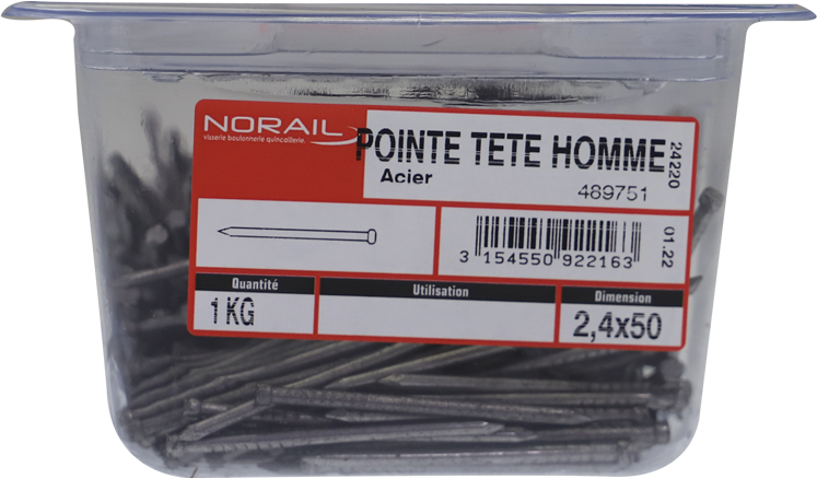 Pointe Tête homme Acier 2,4x50 Barquette de 1kg