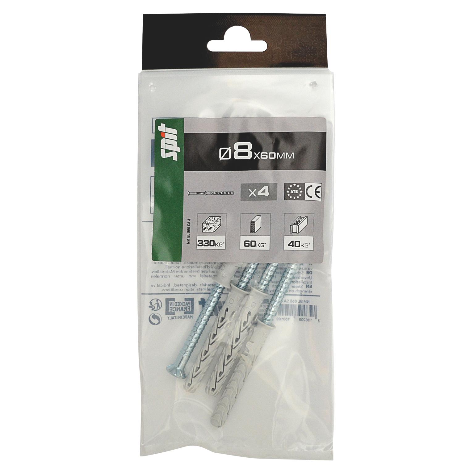 Cheville  longue BLONG SPIT Avec TF pour huisserie Ø8x60MM - Sachet de 4 pièces