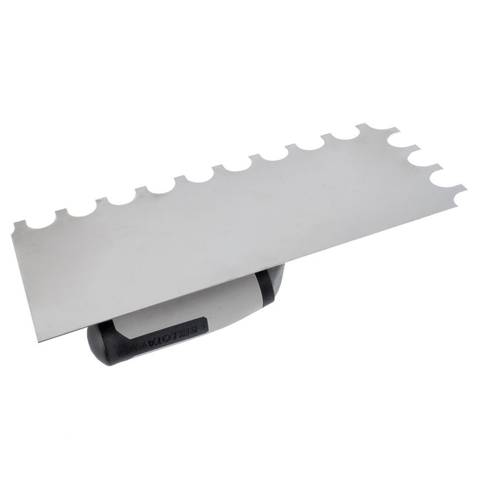 Platoir à colle acier denture demi-lune 15mm avec manche bi-matière - 280x120mm