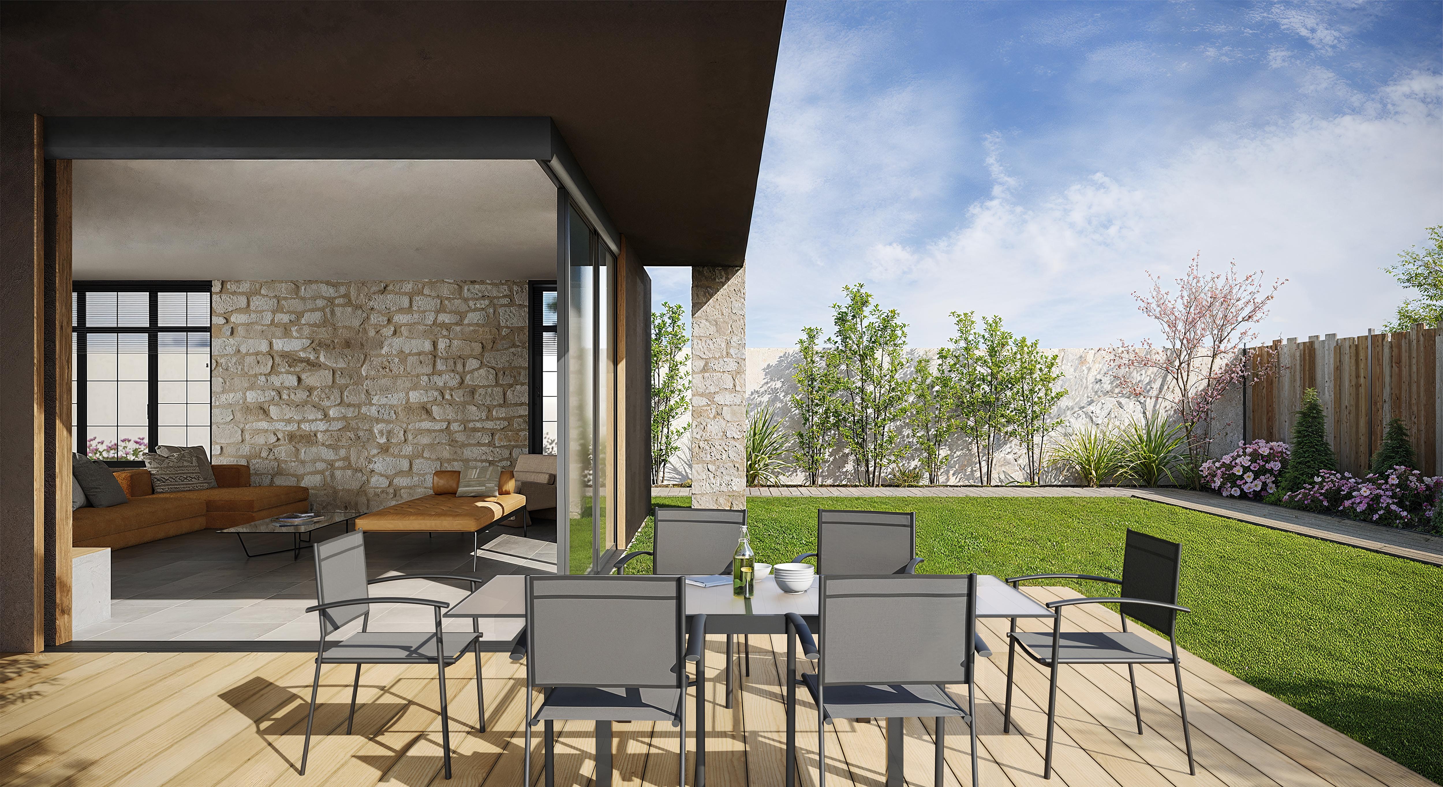 Table de jardin en aluminium/verre avec 4 fauteuils - Gamme Jardin