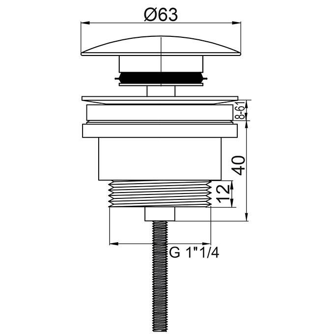 Bonde de lavabo laiton chromé Dôme fixe - corps 40mm - avec vis centrale             