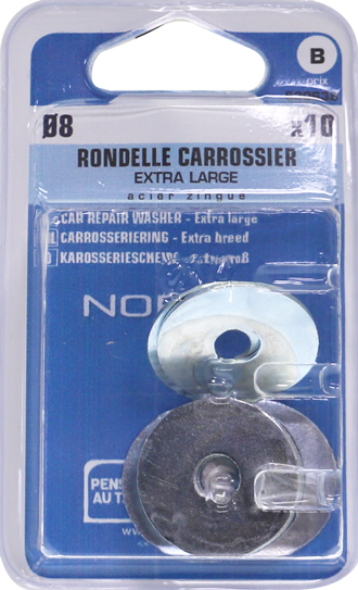 Rondelle carrossier Acier zingué Ø8x30 Blister de 10