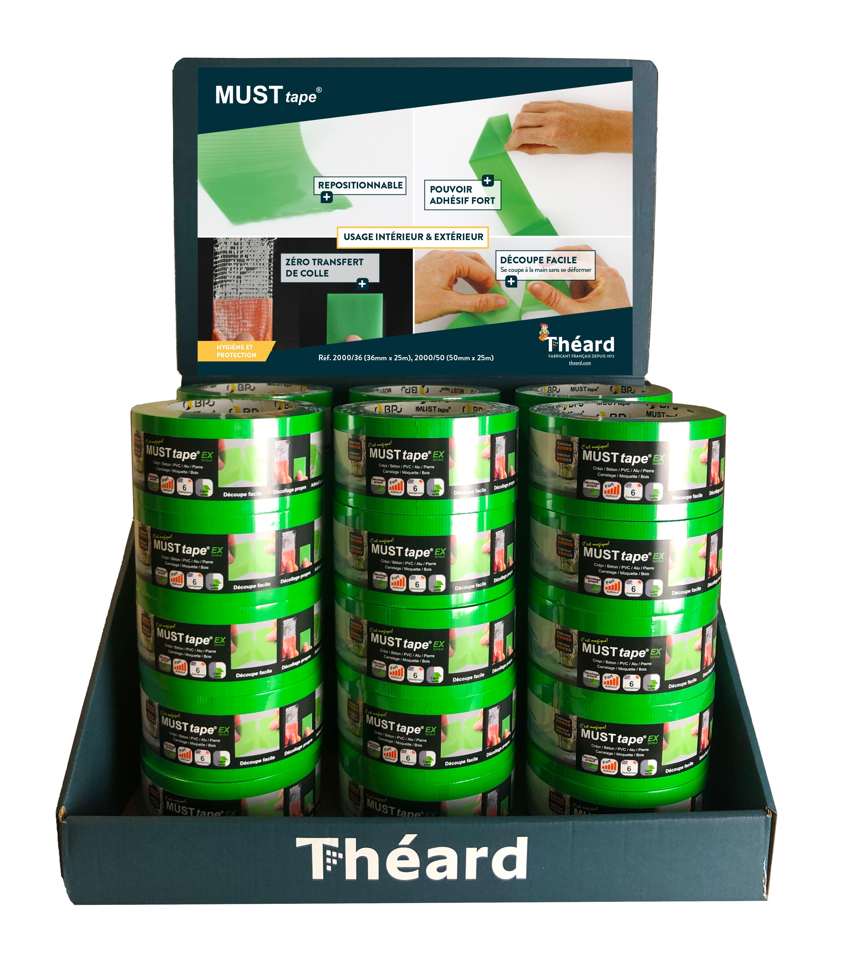 Ruban adhésif MUST tape vert - 25M x 5CM - Présentoir de 30 rouleaux