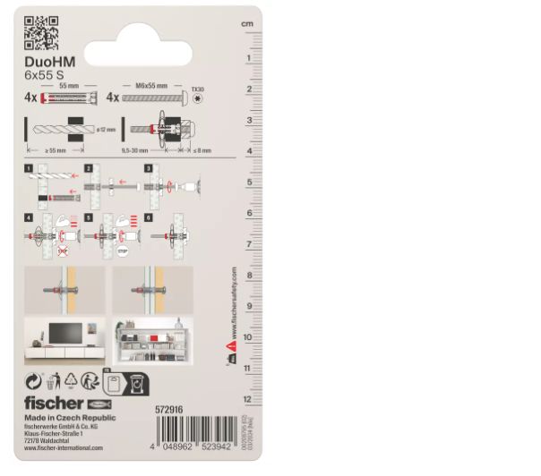 Cheville metallique DuoHM Fischer 6x55 et vis tete cylindrique M6x55