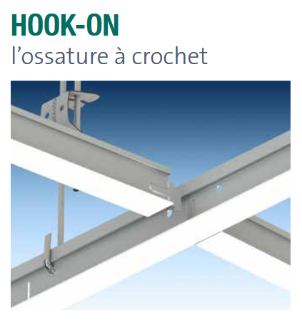 Porteur CLIP ON T24 L.3,60M Blanc - Ossature à clip - Eurocoustic