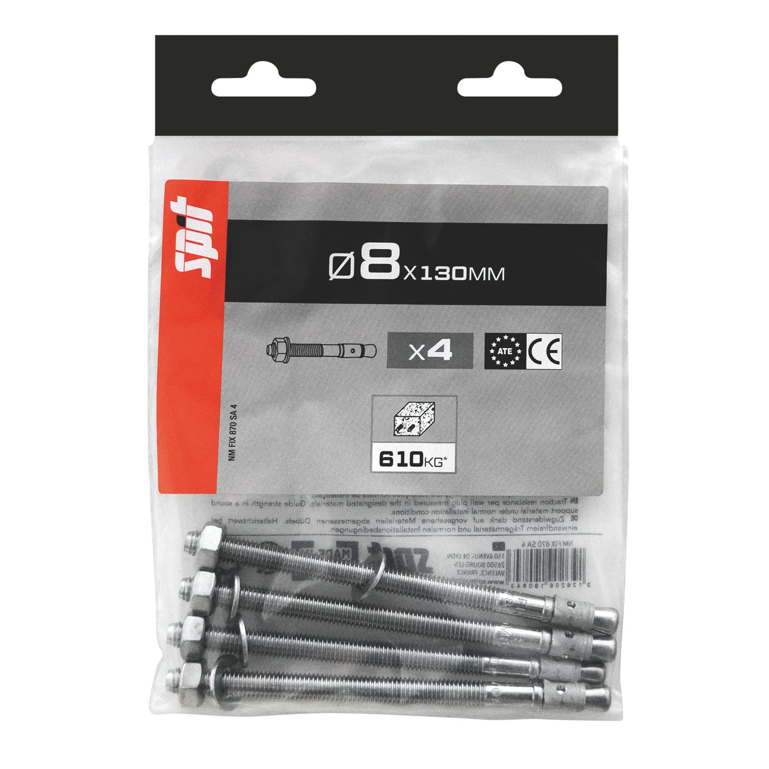 Goujon  à bague  FIX 3 SPIT   Ø8x130MM - Sachet de 4 pièces