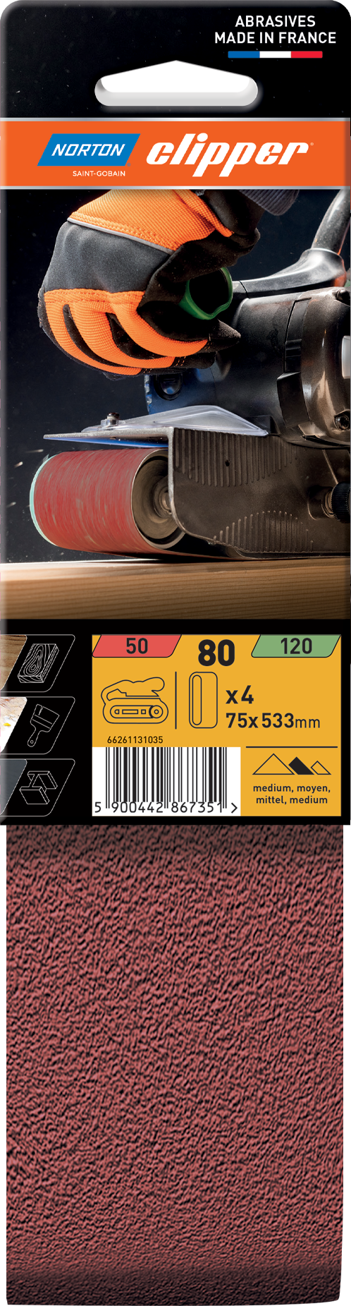 Bandes abrasives Corindon 75 x 533 G80- Lot de 4