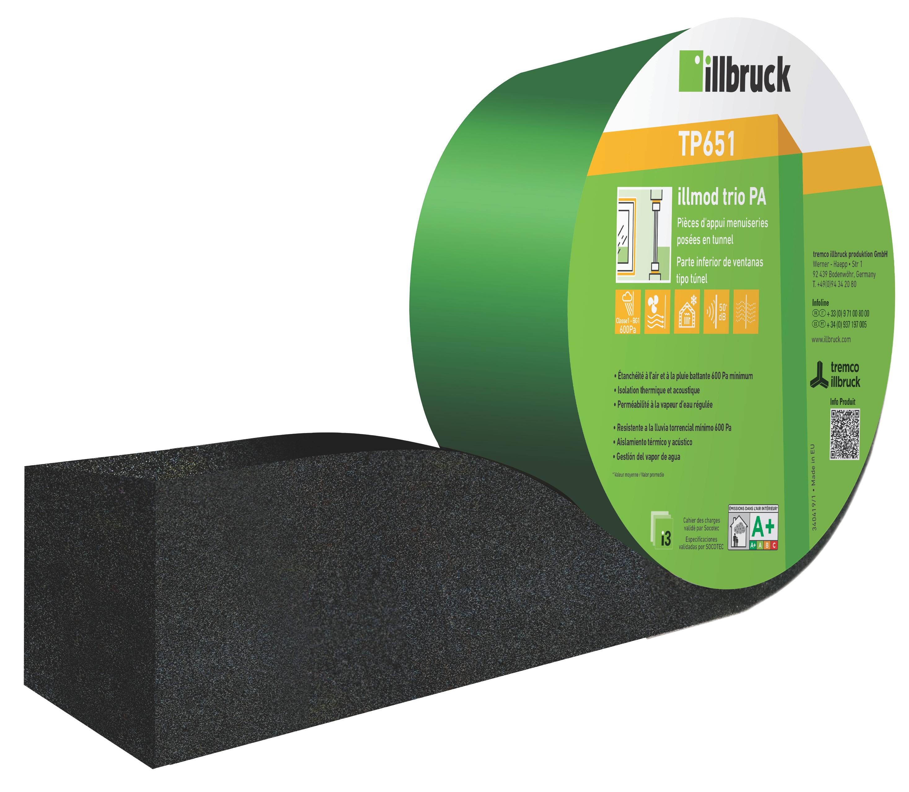 Bande d'étanchéité polyuréthane illbruck TP651 illmod trio PA 30/10-20 noir 6,5m