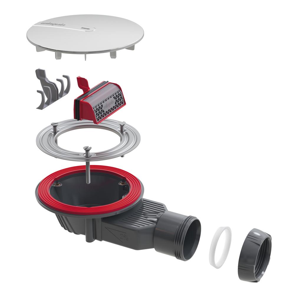 Bonde de douche SLIM+ Ø 90 mm extraplate dôme abs chromé sortie horizontale                      