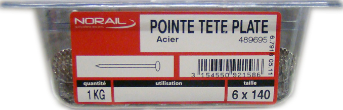Pointe Tête plate Acier 6x140 Barquette de 1kg