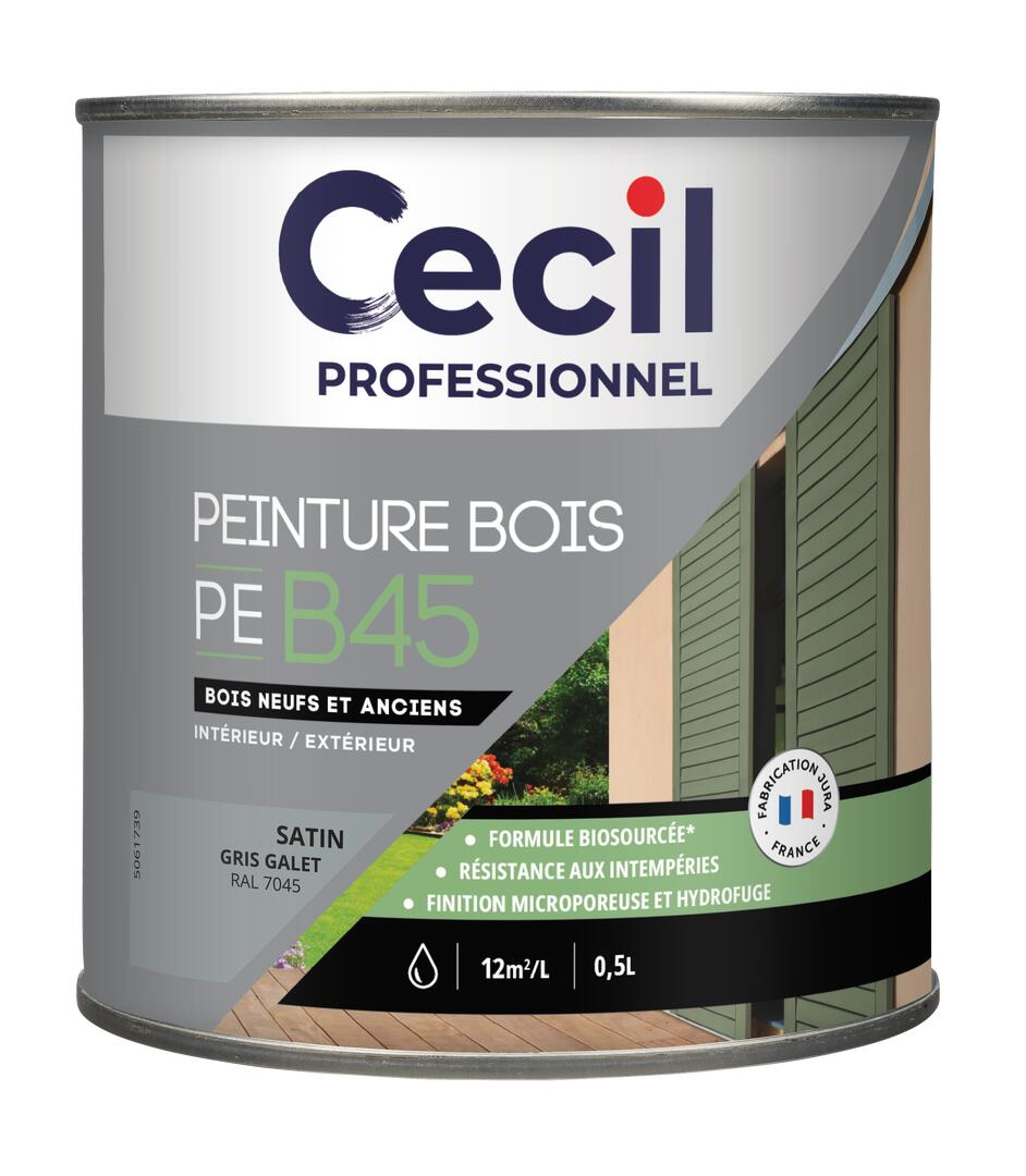 Peinture Bois Haute Performance PE B45 - Gris Galet  Satiné - Pot de 0,5L