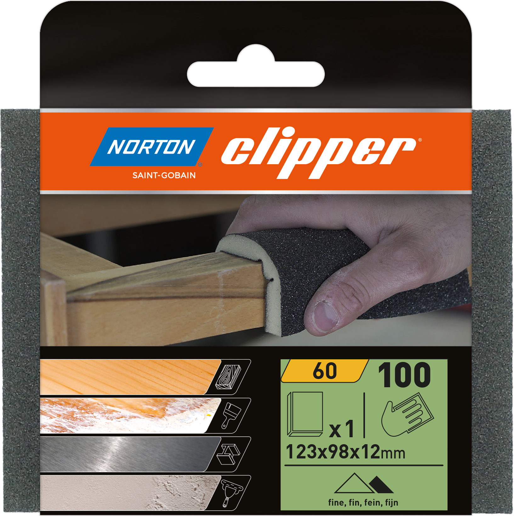 Eponge de ponçage 2 faces Norton Clipper - 193x98x12mm grain G100