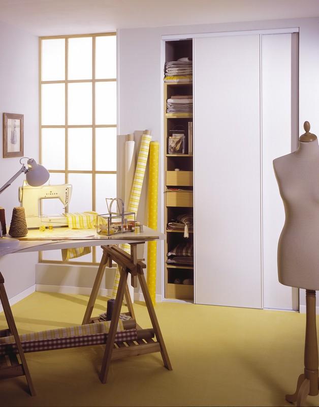 Porte de placard façade coulissante 2 vantaux Blanc veiné Profil Blanc - 250x120cm