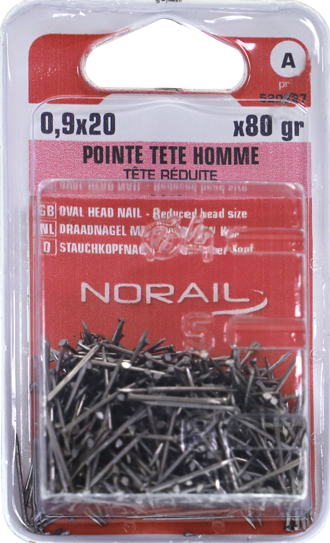 Pointe Tête homme Acier 0,9x20 Blister de 80g