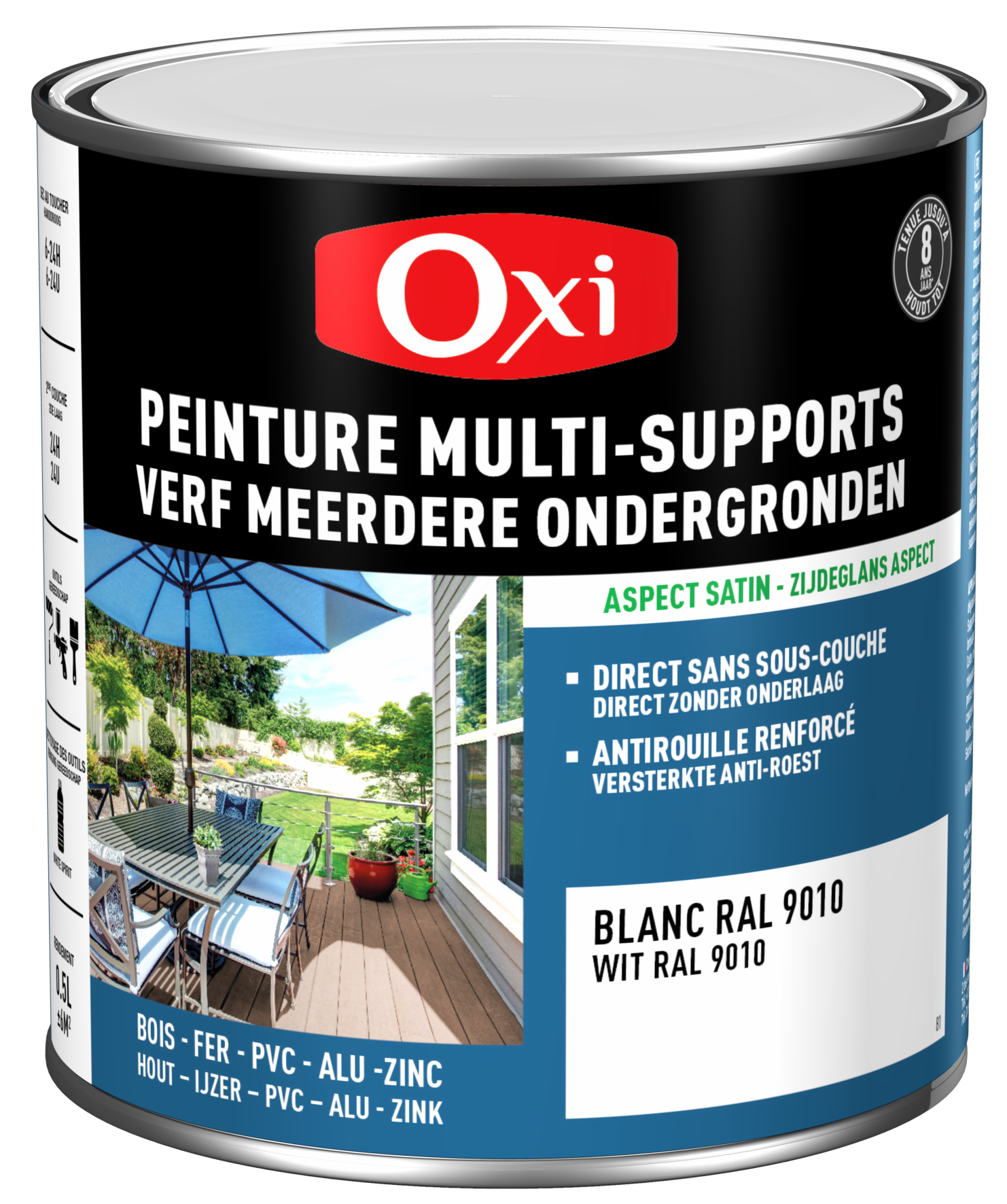 Peinture Multi Supports TOP3+ OXI - Blanc Crème Ral 9001 Satiné - Pot de 0,5L
