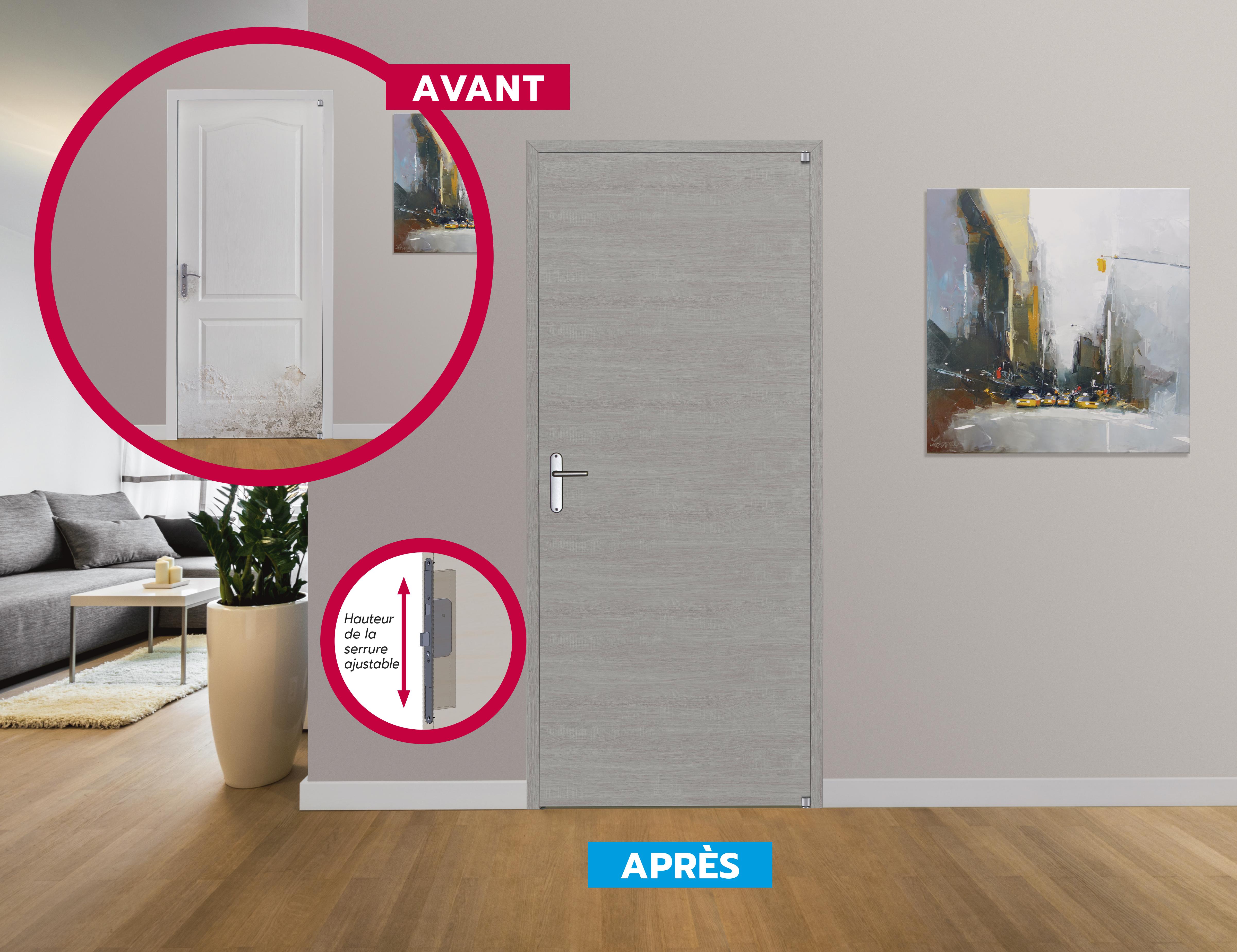 Porte réversible Alvéolaire RENOVE PORTE VERONE Fin de chantier - Taupe - Serrure PDDT  - 204x73cm 