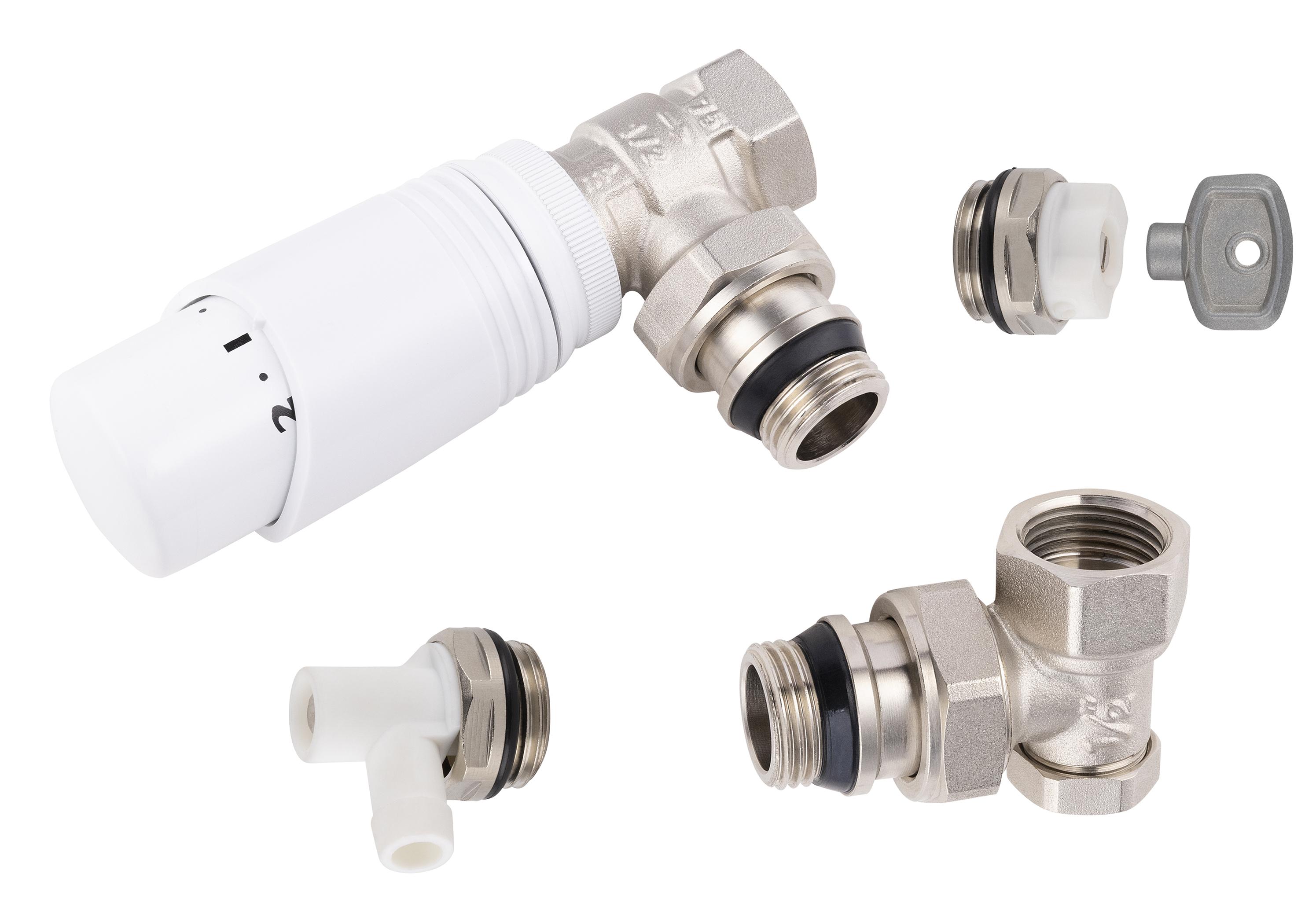 KIT COMPLET TETE THERMOSTATIQUE EQU. 1/2 NICKELE/BLANC 