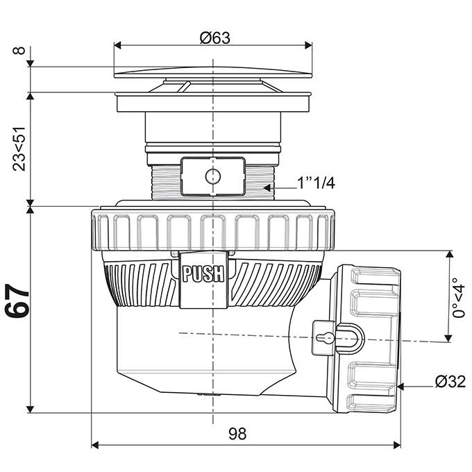 Bonde/siphon de lavabo NANO 6,7 Quick- clac ultra compact               