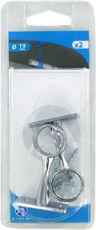 Support de milieu fixe Pour tube penderie Ø 19mm Acier chromé 64x38x19 Blister de 2
