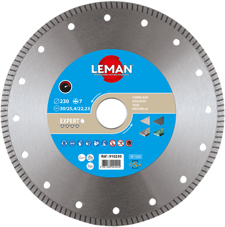 Disque Diamant Grès Cérame à jante continue cannelé extra fin -  Ø125mm - Ep.1,4mm - Segment 7mm  Alésage 22,23mm