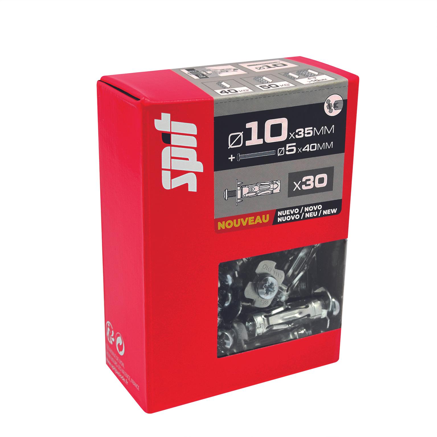 Cheville métallique à expansion STELLIX SPIT avec vis TR Ø5x40MM  Ø10x35MM - Boite de 30 pièces