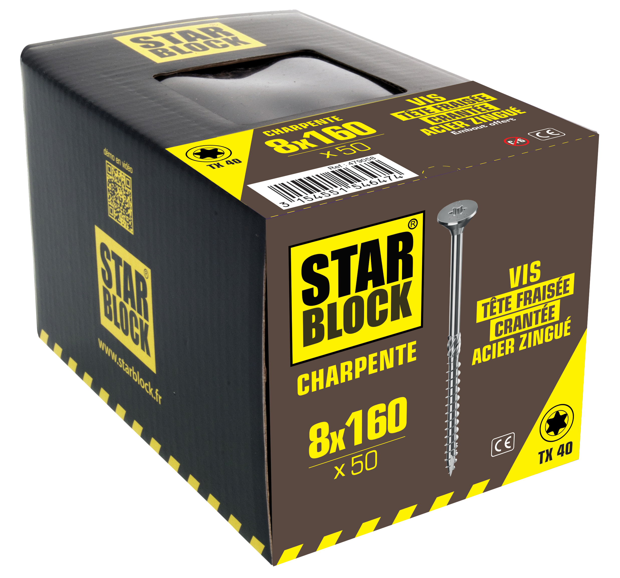 Vis charpente STARBLOCK TX Tête fraisée crantée Acier zingué blanc 8x160 Boite de 50
