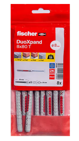 Cheville rallongée avec vis tête fraisée  DuoXpand 8x80 T - Sachet de 8